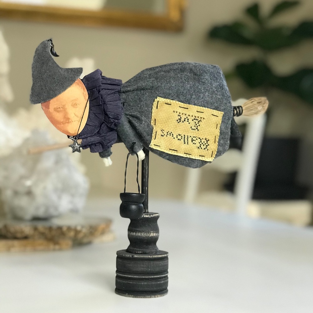 Primitive Hallows Eve Flying Broomstick Witch